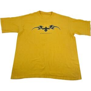 Vintage y2k Men's Yellow Aeropostale Cyber Grunge Punk Tribal Skater T Shirt 2XL